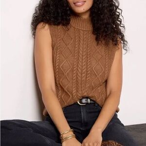 Varley Brown Joilette Roll Neck Sweater with Cable Knit Small